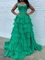 Fashion A-line Straight Cascading Ruffles Sweep Train Chiffon Corset Prom Dress