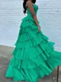 Fashion A-line Straight Cascading Ruffles Sweep Train Chiffon Corset Prom Dress