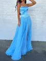 Unique A-line Straight Bow Floor-Length Chiffon Corset Prom Dress