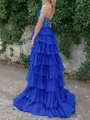 Dazzling A-line Straight Cascading Ruffles Sweep Train Chiffon Corset Prom Dress
