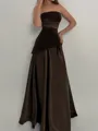 Timeless A-line Straight Pleated Floor-Length Satin Corset Prom Dress