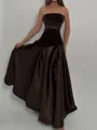 Timeless A-line Straight Pleated Floor-Length Satin Corset Prom Dress