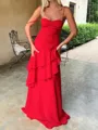 Clean-lined Sheath Spaghetti Straps Cascading Ruffles Sweep Train Chiffon Prom Dress