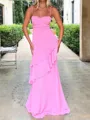 Clean-lined Sheath Spaghetti Straps Cascading Ruffles Sweep Train Chiffon Prom Dress
