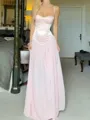 Modest A-line Spaghetti Straps Pleated Floor-Length Chiffon Corset Prom Dress