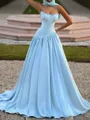 Stylish A-line Straight Pleated Sweep Train Stretch Crepe Prom Dress