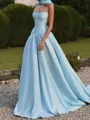Stylish A-line Straight Pleated Sweep Train Stretch Crepe Prom Dress