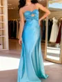 Flattering Sheath Sweetheart Pleated Sweep Train Silk Like Satin Prom Dress