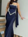 Crisp Sheath Scoop Rhinestone Floor-Length Silk Like Satin Corset Prom Dress