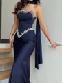 Crisp Sheath Scoop Rhinestone Floor-Length Silk Like Satin Corset Prom Dress