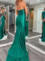 Flattering Sheath Straight Beading Court Train Silk Like Satin Corset Prom Dress