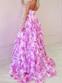 Subtle A-line Sweetheart Cascading Ruffles Sweep Train Corset Prom Dress