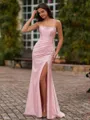 Perfect Sheath Straight Pleated Floor-Length Silk Like Satin Corset Prom Dress