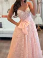 Trendy A-Line Sweetheart Bow Sweep Train Lace Corset Prom Dress