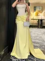 Gorgeous Sheath Sweetheart Pleated Court Train Satin Corset Prom Dress