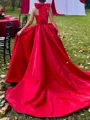 Luxurious A-Line Halter Bow Chapel Train Satin Corset Prom Dress