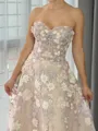 Show-stopping A-Line Sweetheart Appliques Lace Sweep Train Tulle Corset Prom Dress
