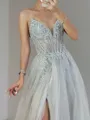 Aristocratic A-Line Sweetheart Ruffles Sweep Train Tulle Corset Prom Dress