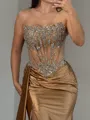 Splendiferous Sheath Straight Pleated Sweep Train Silk Like Satin Corset Prom Dress