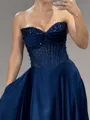 Fashion-forward A-Line Off-the-Shoulder Ruffles Sweep Train Silk Like Satin Corset Prom Dress
