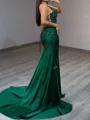 Unique Sheath Spaghetti Straps Sequin Court Train Prom Dress