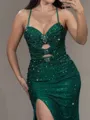 Unique Sheath Spaghetti Straps Sequin Court Train Prom Dress
