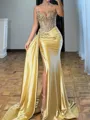 Stunning Sheath Sweetheart Sequin Sweep Train Silk Like Satin Corset Prom Dress
