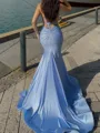 Hermosos Mermaid Spaghetti Straps Sequin Court Train Silk Like Satin Corset Prom Dress