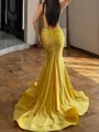 Hermosos Mermaid Spaghetti Straps Sequin Court Train Silk Like Satin Corset Prom Dress