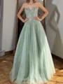 Perfect A-Line Sweetheart Rhinestone Floor-Length Tulle Corset Prom Dress