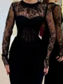 Opulent Sheath Scoop Long Sleeves Appliques Lace Ankle-Length Stretch Crepe Prom Dress