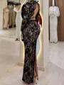 Grand Sheath Scoop Long Sleeves Appliques Lace Floor-Length Lace Prom Dress