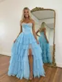 Captivating A-Line Sweetheart Cascading Ruffles Sweep Train Chiffon Corset Prom Dress