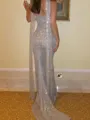 Hermosos Sheath Straight Sequin Sweep Train Corset Prom Dress