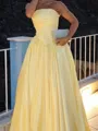 Trendy A-Line Straight Pleated Floor-Length Taffeta Corset Prom Dress