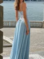 Fashion A-Line Spaghetti Straps Ruffles Floor-Length Stretch Crepe Corset Prom Dress