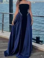 Glam A-Line Straight Ruffles Floor-Length Velvet Prom Dress