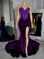 Opulent Mermaid Sweetheart Beading Chapel Train Velvet Corset Prom Dress