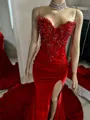 Opulent Mermaid Sweetheart Beading Chapel Train Velvet Corset Prom Dress