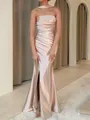 Graceful Sheath Straight Pleated Sweep Train Silk Like Satin Corset Prom Dress