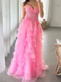 Captivating A-Line Sweetheart Cascading Ruffles Floor-Length Tulle Corset Prom Dress
