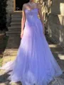 Stunning A-Line Straight Ruffles Court Train Tulle Corset Prom Dress