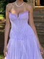 Stunning A-Line Straight Ruffles Court Train Tulle Corset Prom Dress