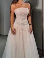 Classy A-Line Straight Flower Floor-Length Tulle Corset Prom Dress