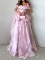 Glam A-Line Off-the-Shoulder Cascading Ruffles Sweep Train Corset Prom Dress