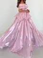 Glam A-Line Off-the-Shoulder Cascading Ruffles Sweep Train Corset Prom Dress