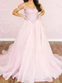 Unique A-Line Spaghetti Straps Rhinestone Court Train Chiffon Corset Prom Dress