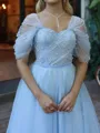 Charming A-Line Off-the-Shoulder Rhinestone Ankle-Length Tulle Prom Dress