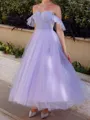 Hot A-Line Square Ruffles Ankle-Length Tulle Prom Dress