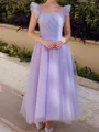 Hot A-Line Square Ruffles Ankle-Length Tulle Prom Dress